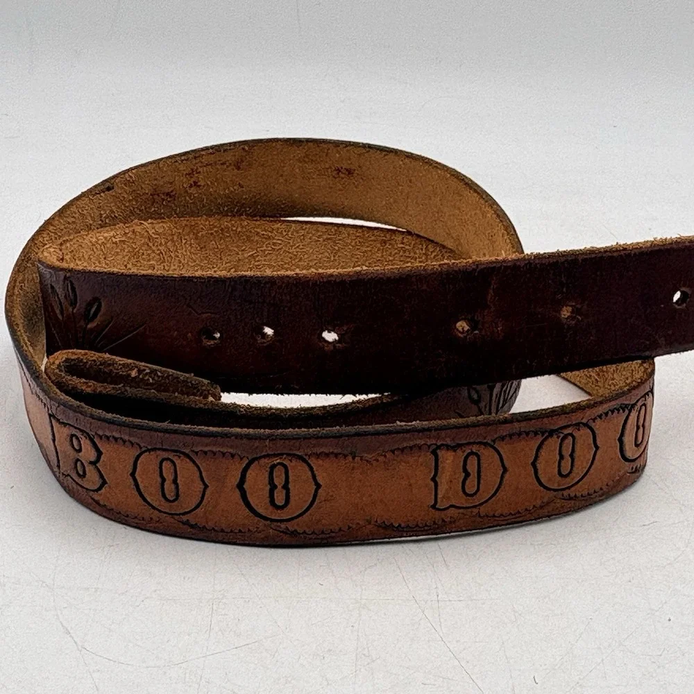VTG 70s Boo Doo Hand Tooled Leather Belt Fish Cattails USA Size 40 Western